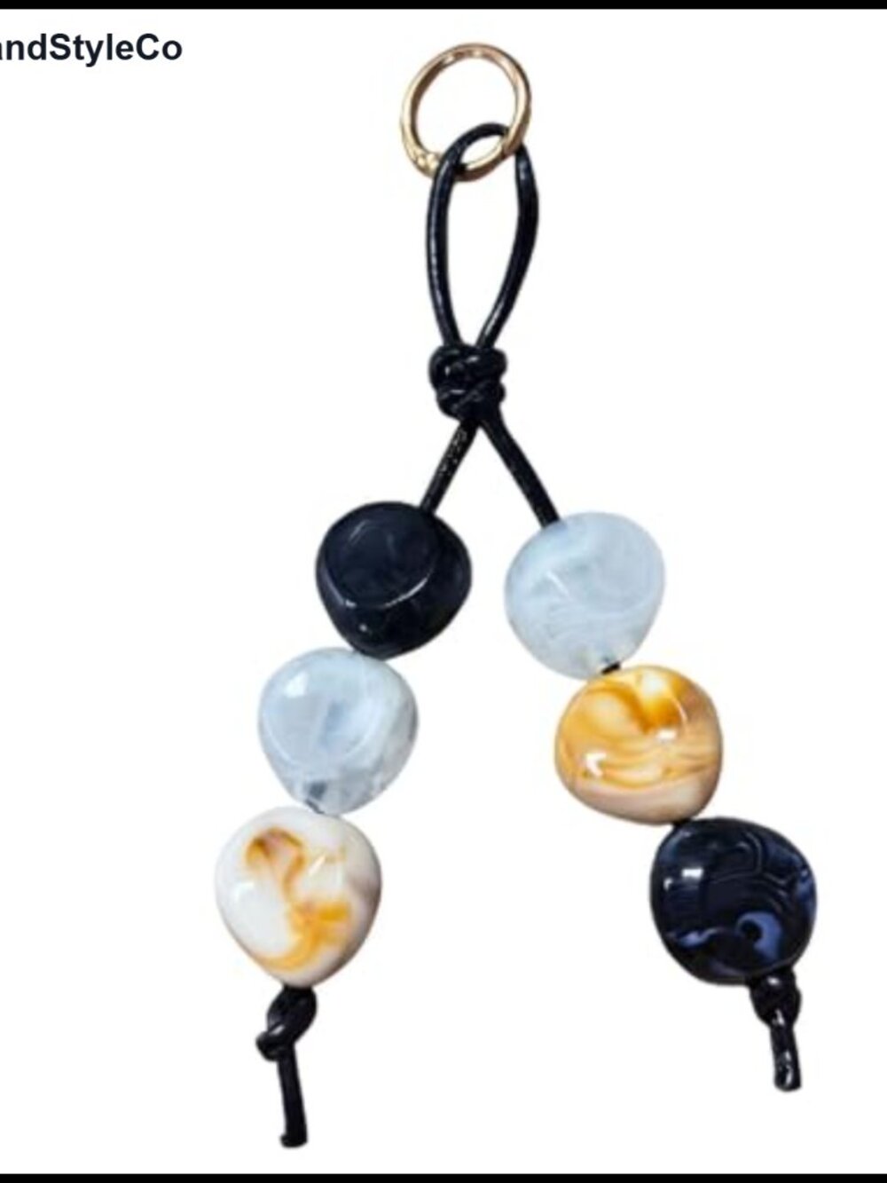 Boho Beaded Bag Charm Keychain with Acrylic Beads and PU Leather Cord